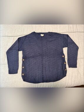 Navy Button-Accent Cable Knit Women's Sweater
